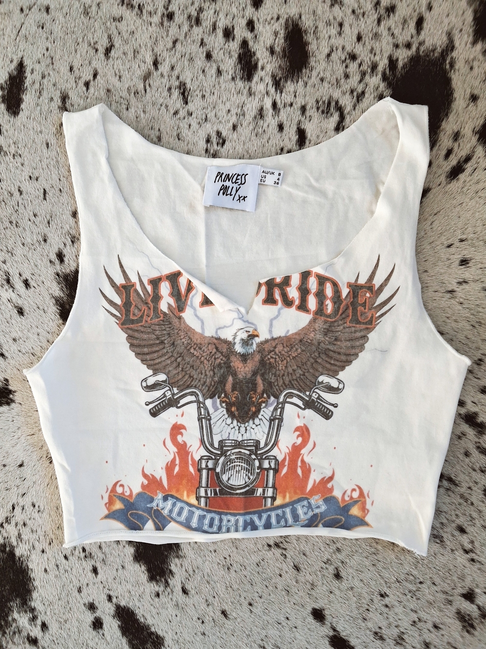 Princess Polly White Live to Ride Western Vintage Motorcycle Graphic Crop Top